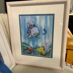 3 framed rainbow fish pictures + book